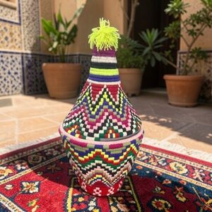 Vintage Multicolored Moroccan Berber
Baskets with Bold Pattern.